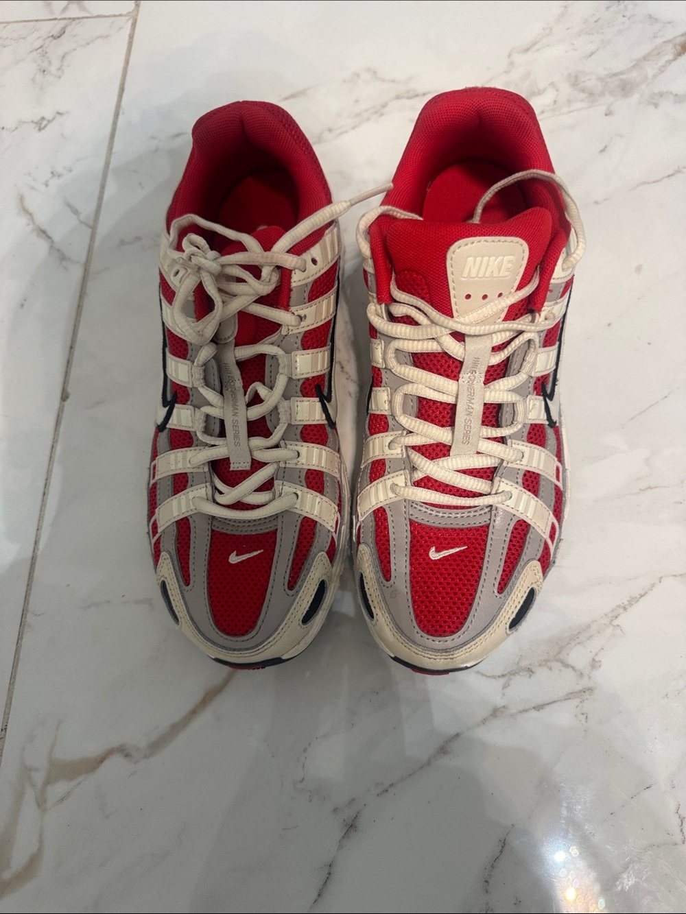 Nike Women’s Red and Cream Retro Mesh Sneakers